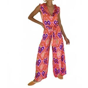 NEW FEATHER & FIND chantika ruffle cap sleeves jumpsuit in super power
